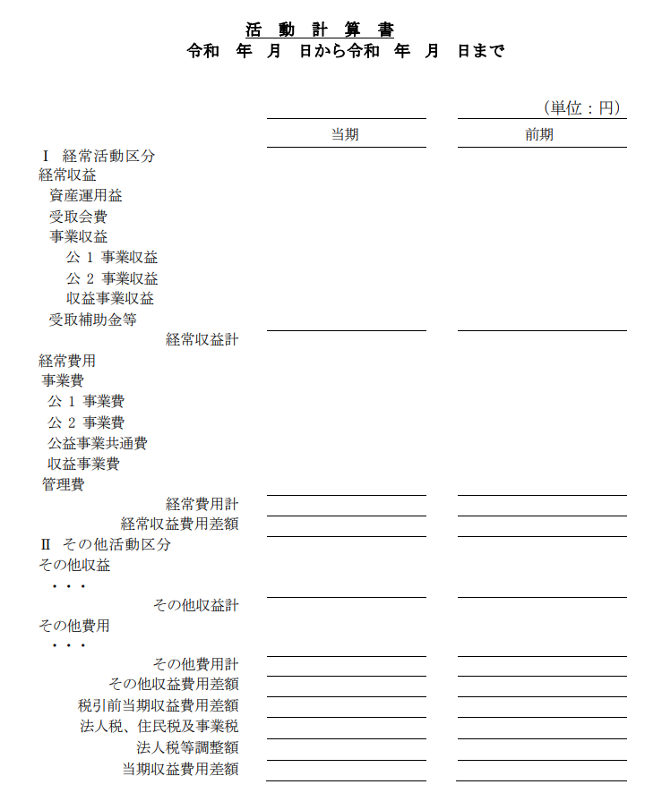 公益法人会計基準,活動計算書