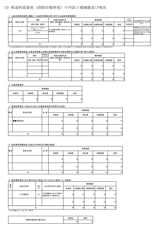 指定純資産、控除対象財産注記